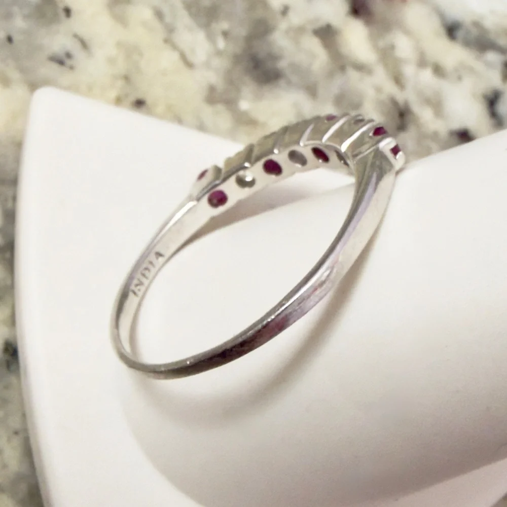 0.51 ct. Genuine Ruby & White Topaz 925  Size 8